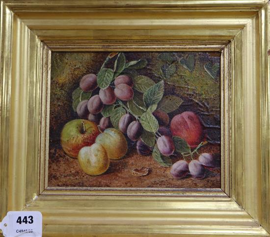 Manner of Oliver Clare, oil on canvas laid on board, Still life of fruit, 19 x 23cm